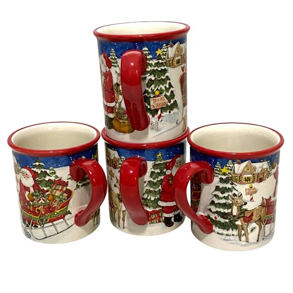 Susan Winget Santa Claus Christmas Mug Set of 4 Holiday Traditional Classic - Picture 4 of 8